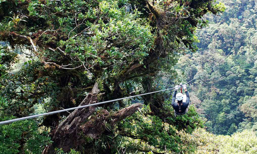 Hiking is great, but there's nothing quite like zooming through the forest... Costa Rica Rainforest Tours Image: A traveller soars through the jungle on a zip line.
