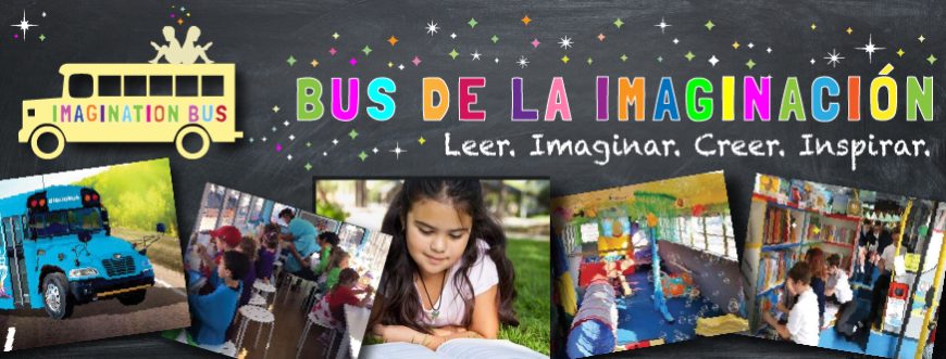 The future of the Imagination Bus... Imagination Bus Image: A collage of children reading, and enjoying activities on a renovated school bus.